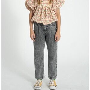 Piupiuchick Mom Fit Jeans Trousers Washed Black Pleated Denim Girls Size 12Y NWT